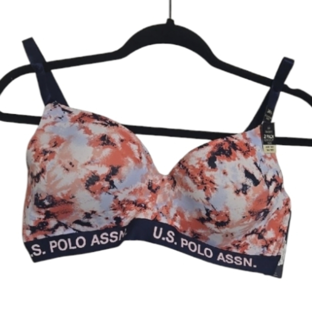 U.S. Polo Assn. Floral Bra 36D Sports Bra Molded Cup Adjustable Push Up Lift NEW